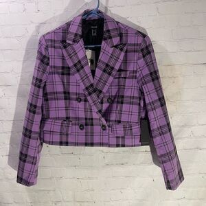 Forever 21 Purple Plaid Jacket Blazer Small NWT